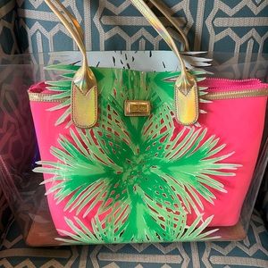 Lilly Pulitzer Clear Tote with separate Pink Insert with Gold handles